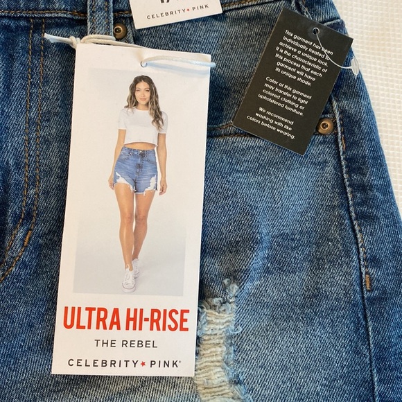 Celebrity Pink Ultra Hi Rise The Rebel Distressed Woman’s Jeans Shorts size 1 - Picture 3 of 12